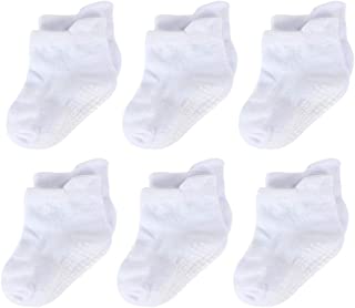 LACOFIA 6 Pares calcetines antideslizantes para bebs Conjunto de calcetines de suelo de algodn transpirable para beb blanco 1-3 aos