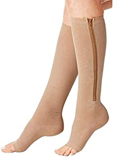 Calcetines de compresi¢n m‚dicos para el cuidado de los pies de la manga para hombres y mujeres calcetines con cremallera, 15-20mmHg, soporte de la pierna unisex, puntera abierta, rodilla