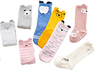XM-Amigo 8 pares de calcetines antideslizantes para bebé hasta la rodilla, calcetines largos hasta la rodilla, calcetines largos para niño de princesa, calcetines de punto de algodón