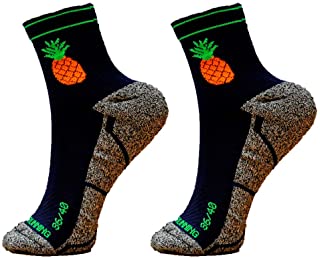 HOOPOE Pack Calcetines Trail Running Pineapple, 2 Pares, Hombres, Mujer, Divertidos, sin Costuras, Térmicos, Pineapple, Tallas 36-45