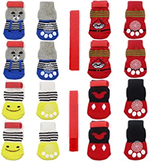 4 pares de calcetines antideslizantes para perros y gatos con refuerzo de goma y 8 correas pequeñas, protector de pata de mascota para suelos de madera dura, estilo interior 2 (L)