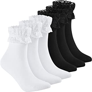 6 Pares de Calcetines Tobilleros con Volantes Calcetines de Princesa Niñas Mujeres de Moda Calcetines con Volantes de Encaje