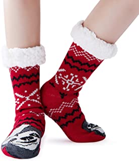 Navidad Calcetines Mujer Niña Invierno Casa Calcetines Antideslizantes Divertido Animal Imprimir Suaves Cómodos Cálido Xmas Socks