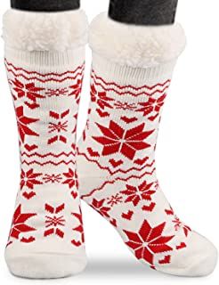 Magicfun Calcetines de Lana Mujeres, Gruesa Suave Cómodo Zapatillas de Casa Calcetines Antideslizantes, Térmicos de Invierno Calcetines de Punto para Mujer, (Blanco)