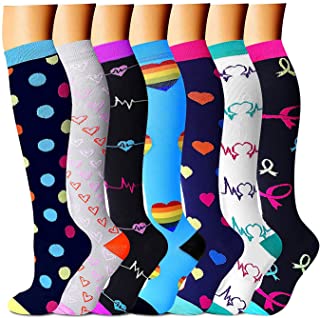 Acexy Calcetines de compresión (7 pares) para mujeres y hombres, para correr, enfermeras, circulación y recuperación (Mezcla 1, L/XL)